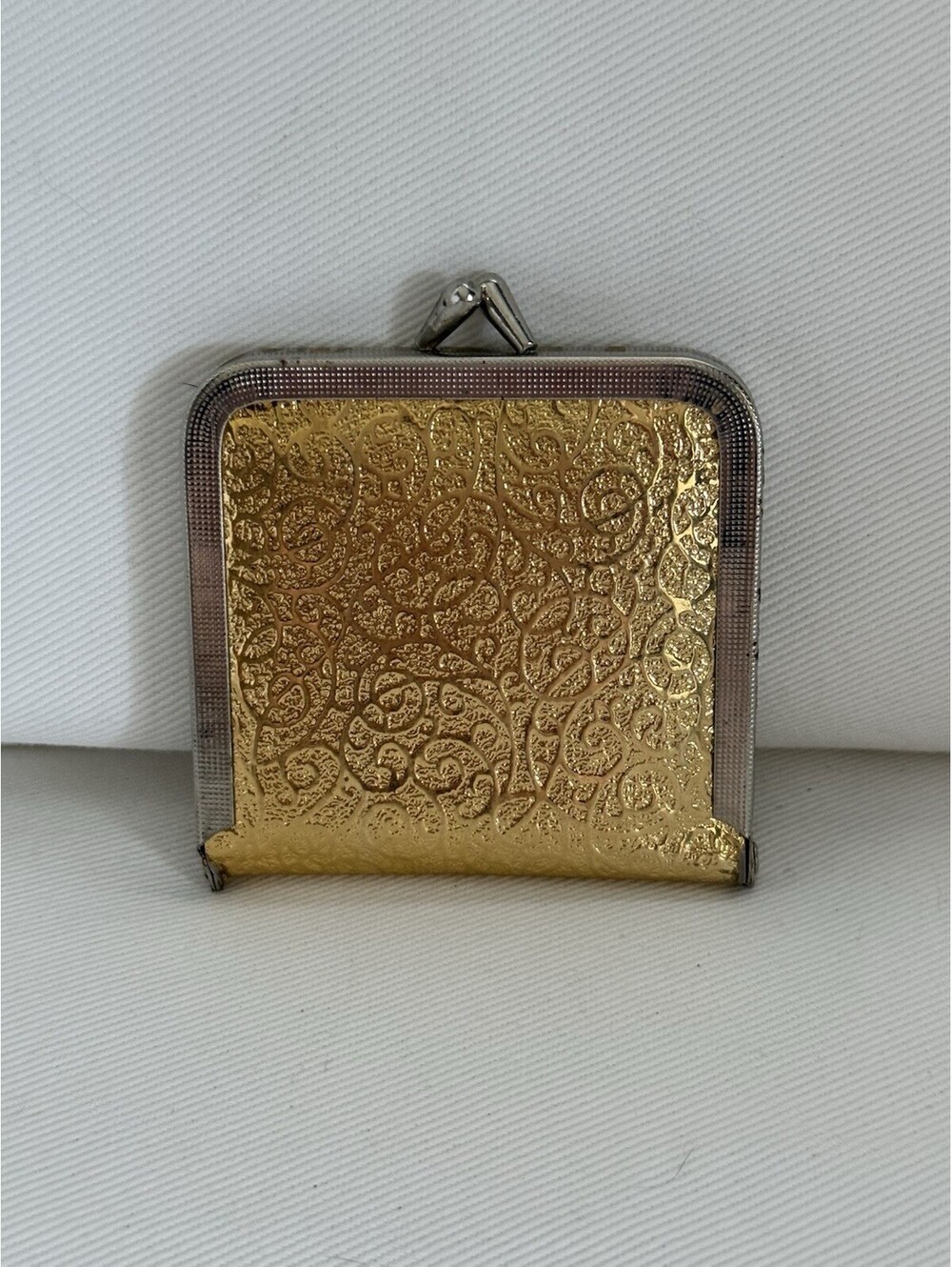 Vintage Gold Compact Mirror Embossed Floral Purse Mirror Double Mirror Vanity